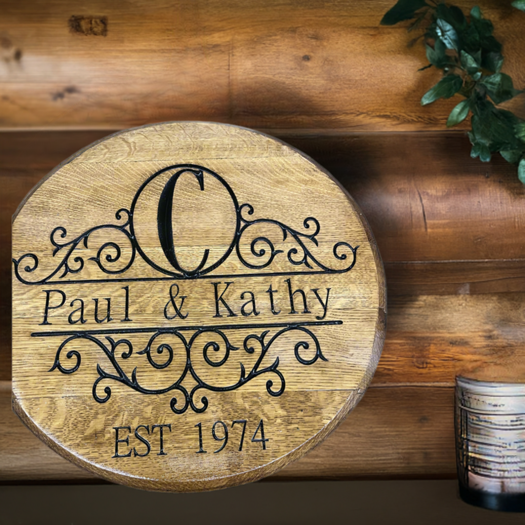 Monogram wall hanging barrel head